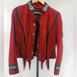 Vintage Suede Overland Western Beaded Fringe Jacket, L